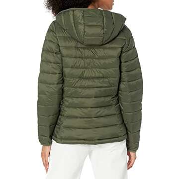 Amazon Essentials Women's Lightweight Long-Sleeve Full-Zip Water-Resistant Packable Hooded Puffer Jacket, Olive, X-Small