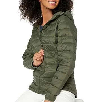 Amazon Essentials Women's Lightweight Long-Sleeve Full-Zip Water-Resistant Packable Hooded Puffer Jacket, Olive, X-Small