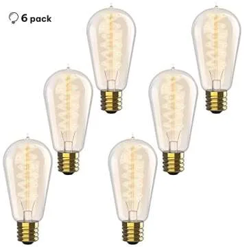 Hudson Bulb Co. Vintage Incandescent Edison Light Bulbs, 60W, E26/E27 Base, 2100K Dimmable Decorative Lights, ST58 Style Warm Glow, Antique Spiral Filament for Outdoor and Indoor Use - 6 Pack