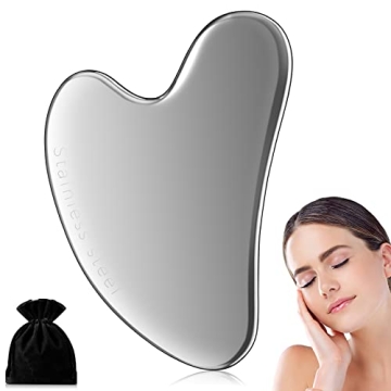AURUZA Gua Sha Facial Tool, Stainless Steel GuaSha Face Lift Massage Beauty Metal Skin Care Board Sc...