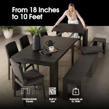 Transformer Extendable Dining Room Table for 2 to 12