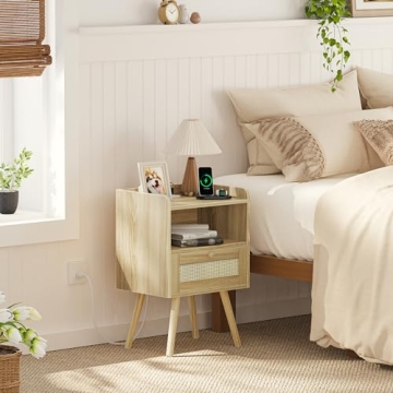 SUPERJARE Nightstands Set of 2 with Charging Station