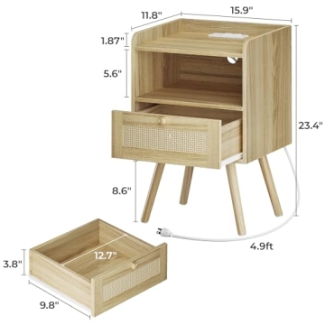 SUPERJARE Nightstands Set of 2 with Charging Station