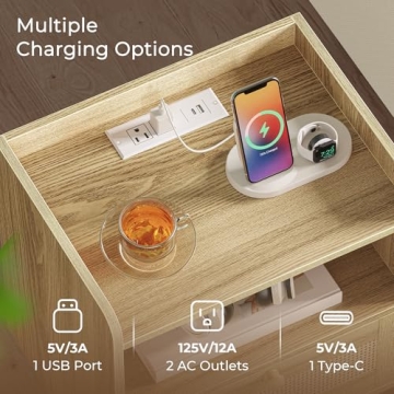 SUPERJARE Nightstands Set of 2 with Charging Station