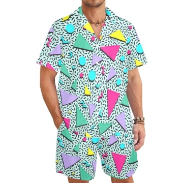 Artsadd 80s Hawaiian Shirt and Shorts Summer Outfit for Men - Retro Fashion Tracksuit Set