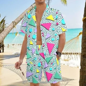 Artsadd 80s Hawaiian Shirt and Shorts Set for Men