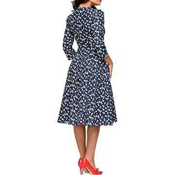 Simple Flavor Women's Floral Vintage Midi Evening Dress with 3/4 Sleeves (0805Navy, Medium)