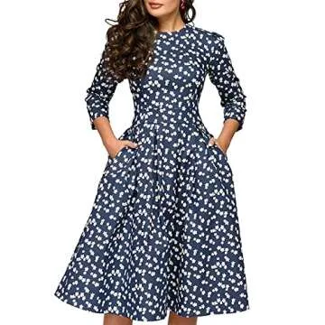 Elegant Floral Vintage Midi Dress for Women