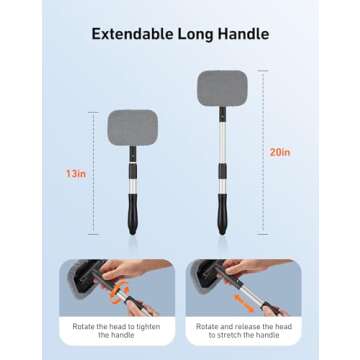 AstroAI Windshield Cleaner, Microfiber car Window Cleaner with 4 Reusable and Washable Microfiber Pads and Extendable Handle Auto Inside Glass Wiper Kit Gray