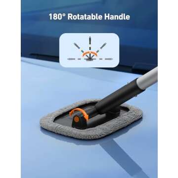 AstroAI Windshield Cleaner, Microfiber car Window Cleaner with 4 Reusable and Washable Microfiber Pads and Extendable Handle Auto Inside Glass Wiper Kit Gray