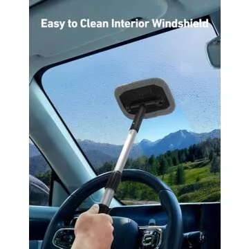 AstroAI Windshield Cleaner, Microfiber car Window Cleaner with 4 Reusable and Washable Microfiber Pads and Extendable Handle Auto Inside Glass Wiper Kit Gray