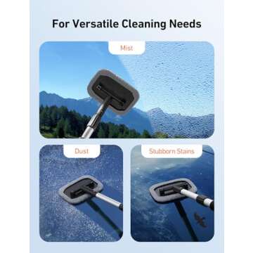 AstroAI Windshield Cleaner, Microfiber car Window Cleaner with 4 Reusable and Washable Microfiber Pads and Extendable Handle Auto Inside Glass Wiper Kit Gray