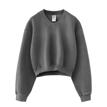 Hatant Women’s Acid Wash V-Neck Hoodie - Cropped Cozy Style