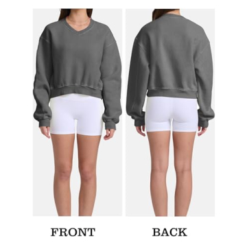 Hatant Sweatshirt Women Acid Wash V-neck Crop Pullover