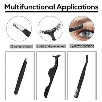 3pcs Eyelash Tweezers, 3 Styles Stainless Steel Eyebrow Tweezers to Apply Eyelash Extension Tweezers Multifunctional Lash Applicator Tool Tweezers for False Lashes Makeup(Black)