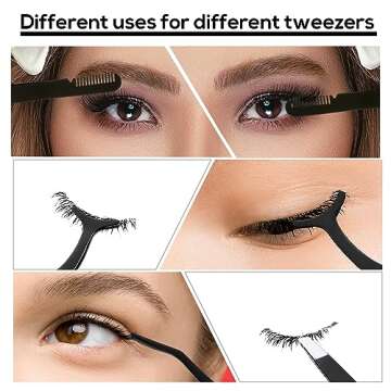 3pcs Eyelash Tweezers, 3 Styles Stainless Steel Eyebrow Tweezers to Apply Eyelash Extension Tweezers Multifunctional Lash Applicator Tool Tweezers for False Lashes Makeup(Black)