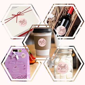 Outus 600 Pieces Thank You for Supporting My Small Business Cards and Stickers Set - Pink Gold Foil Thank You Cards for Retail Store Package Insert Envelope Seals Business Owner Sellers