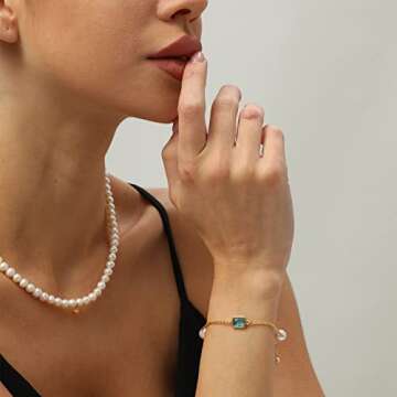 XYJZXY Gold Tiny Pearl Bracelet 18K Gold Plated Pearl Bracelet for Women