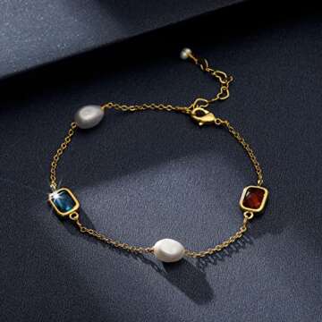 XYJZXY Gold Tiny Pearl Bracelet 18K Gold Plated Pearl Bracelet for Women