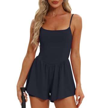 Beaully Women's Summer Sleeveless Rompers Spaghetti Strap Double Lined Shorts Jumpsuit One Piece Outfits 6110 Dark Blue S