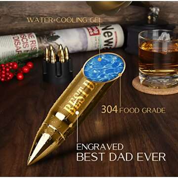 Fathers Day Dad Gifts - Gifts for Dad, Best DAD Ever Gifts, Fathers Day Present Ideas for Dad, Whiskey Stones Gold, Dad Birthday Gift, Dad Gifts from Daughter, Son, Fathers Gifts