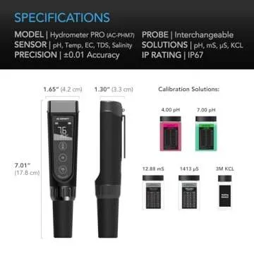 AC Infinity Hydroponic Meter PRO Kit, High Precision Digital pH Pen with ±0.01 pH Accuracy and Interchangeable Probe, All-in-One Temp Salinity EC TDS pH Meter, Water Hydroponic Gardens Aquariums Pools