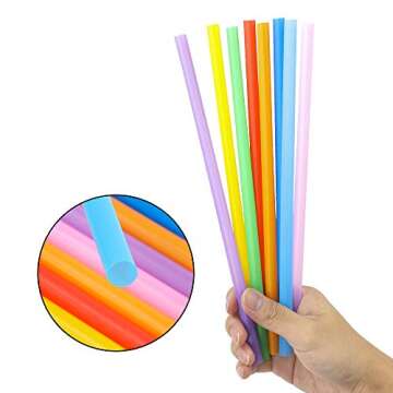 Tomnk 120 Pack Smoothie Straws, 10.3 Inches Straws Disposable, Milkshake Plastic Straws in Assorted Bright Colors
