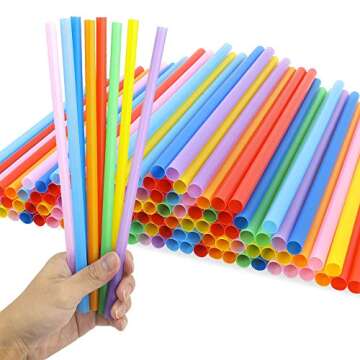 Tomnk 120 Pack Smoothie Straws, 10.3 Inches Straws Disposable, Milkshake Plastic Straws in Assorted Bright Colors