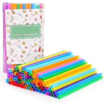 Tomnk 120 Pack Smoothie Straws, 10.3 Inches Straws Disposable, Milkshake Plastic Straws in Assorted Bright Colors