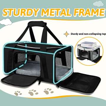 Petskd Pet Carrier 17x11x9.5 Alaska Airline Approved,Pet Travel Carrier Bag for Small Cats and Dogs, Soft Dog Carrier for 1-10 LBS Pets,Dog Cat Carrier with Safety Lock Zipper(Black)