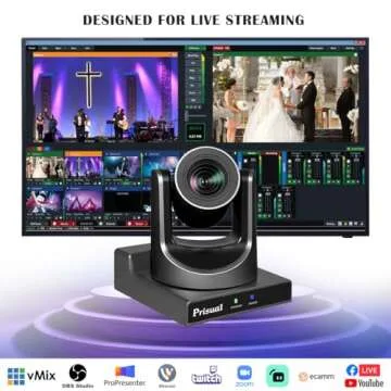 Prisual PTZ Camera 20X Optical Zoom with HDMI/SDI/USB/IP Streaming Outputs, Auto Tracking for Church Worship Live Events Video Recording Facebook YouTube vMix OBS Wirecast PoE Support