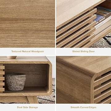 mopio Ensley Coffee Table with Storage, Mid Century Modern, Farmhouse Wood Coffee Table for Living Room Fluted (Oak)