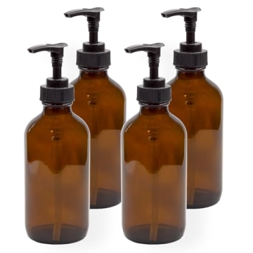 Cornucopia 8oz Glass Pump Bottles (4-Pack) - Elegant Amber Brown Dispensers