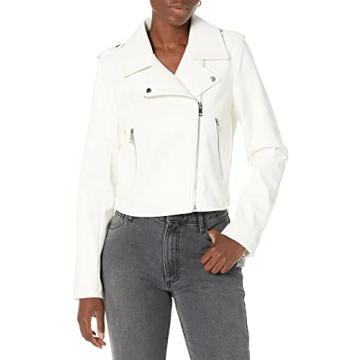 The Drop Women's Heather Faux Leather Moto Jacket in Ivory