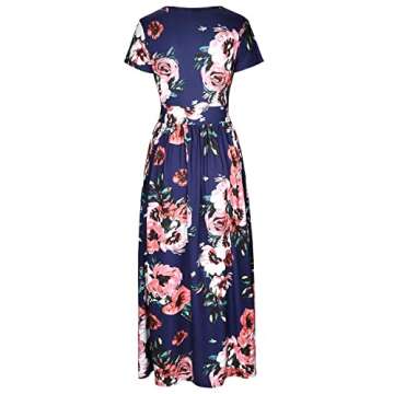 OUGES Women's V-Neck Pattern Pocket Maxi Long Dress(Floral-7,M) Red Flowers