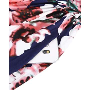 OUGES Women's V-Neck Pattern Pocket Maxi Long Dress(Floral-7,M) Red Flowers