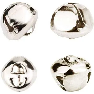 Augshy 50 Pieces Jingle Bells 4/5Inch Craft Bell Bulk for Christmas Home and Pet Decorations (Silver)