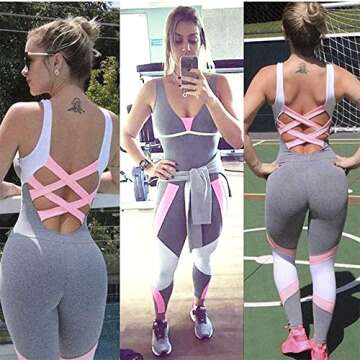 Women Sports Set Criss Cross Yoga Jumpsuit for Active Style