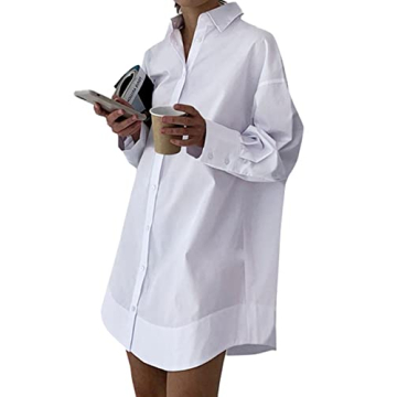 LYANER Women's Casual Shirt Dress - Elegant V Neck Long Sleeve Mini Dress
