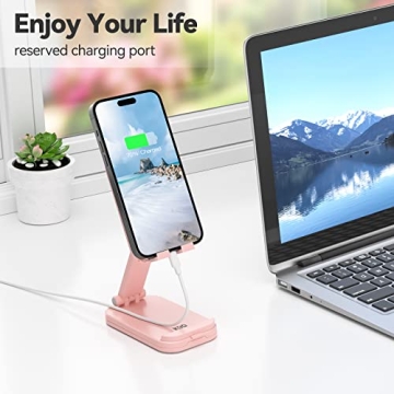 KDD Pink Phone Stand with Makeup Mirror - 2-in-1 Adjustable