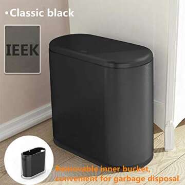 IEEK Plastic Trash Can with Press Top Lid,3.2 Gallon /12 Liter Garbage Can,Black Modern Waste Basket...
