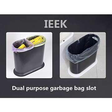 IEEK Plastic Trash Can with Press Top Lid,3.2 Gallon /12 Liter Garbage Can,Black Modern Waste Basket Thin Trash Cans for Bathroom,Kitchen,Living Room,Office and Narrow Spaces