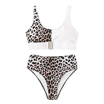 Floerns Women's High Waist Leopard Bikini Buckle Front Two Piece Cheetah Swimsuit