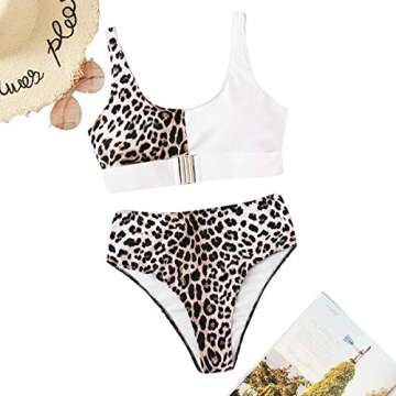 Floerns Women's High Waist Leopard Bikini Buckle Front Two Piece Cheetah Swimsuit