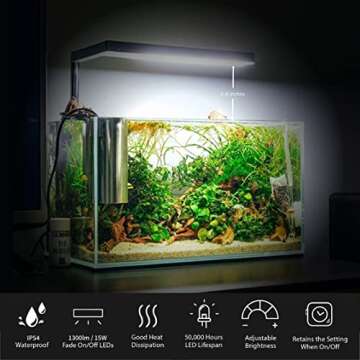 ONF Flat Nano Full Spectrum LED Aquarium Light, Dimmable 7000K / 1300lm, for <10 Gallons Rimless Fish Tanks, Freshwater Aquatic Plant Growth, Terrarium Spotlight, Potted Plant IP54 Waterproof (Silver)