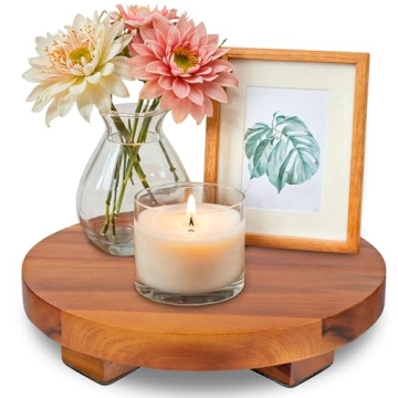 Demigo Round Wood Riser Board - 9.5 inches, Beautifully Crafted Natural Acacia Wood Display Stand fo...