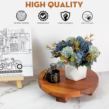 Demigo 9.5-inch Round Wood Riser, Natural Acacia Display Stand