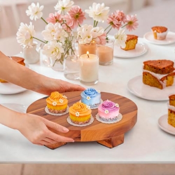 Demigo 9.5-inch Round Wood Riser, Natural Acacia Display Stand