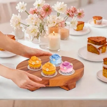 Demigo 9.5-inch Round Wood Riser, Natural Acacia Display Stand