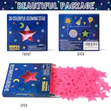 AM AMAONM 100 Pcs Pink Glow in The Dark Luminous Stars Fluorescent Noctilucent Plastic Wall Stickers...
